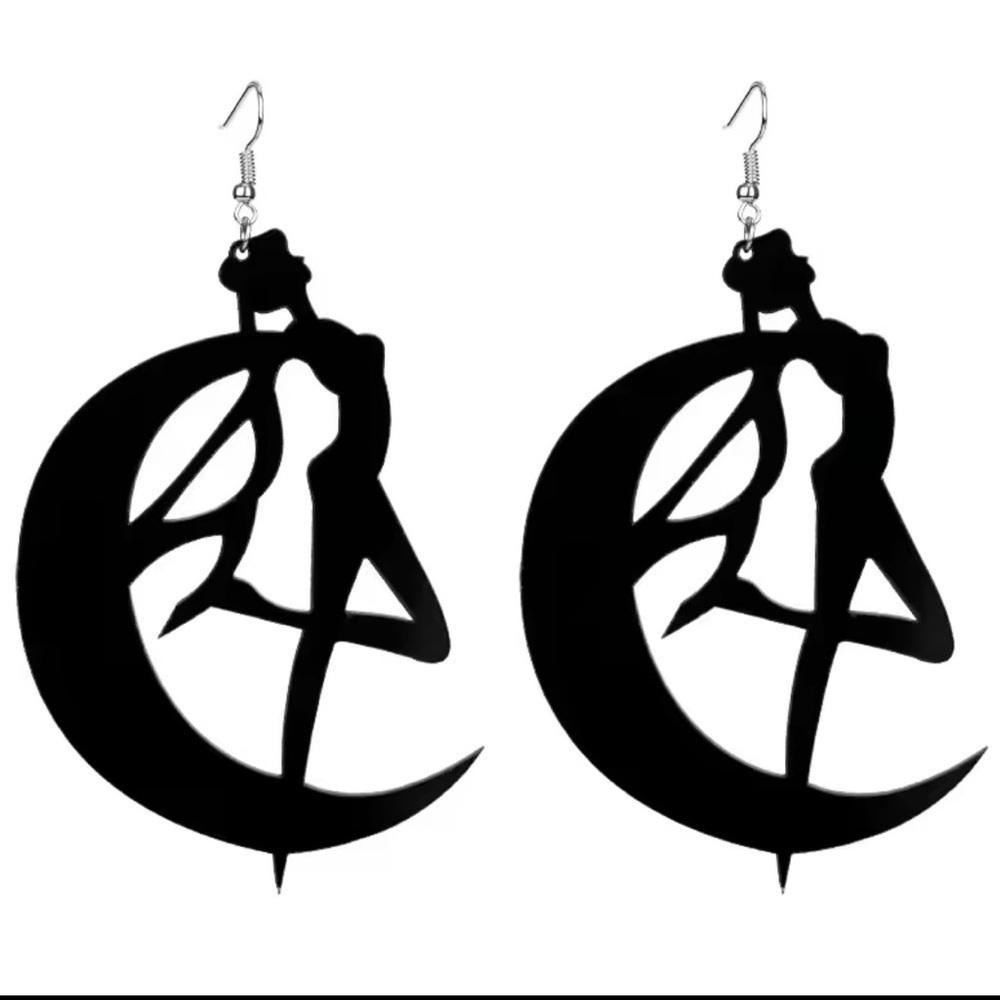 Oversized Sailor Moon Crescent Black Earrings | Kawaii 90s Retro Anime Jewelry